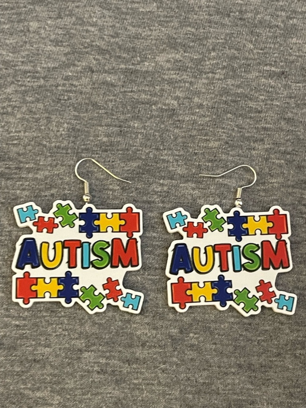 Multicolor Autism Puzzle Piece Dangle Earrings - Statement Awareness Accessory